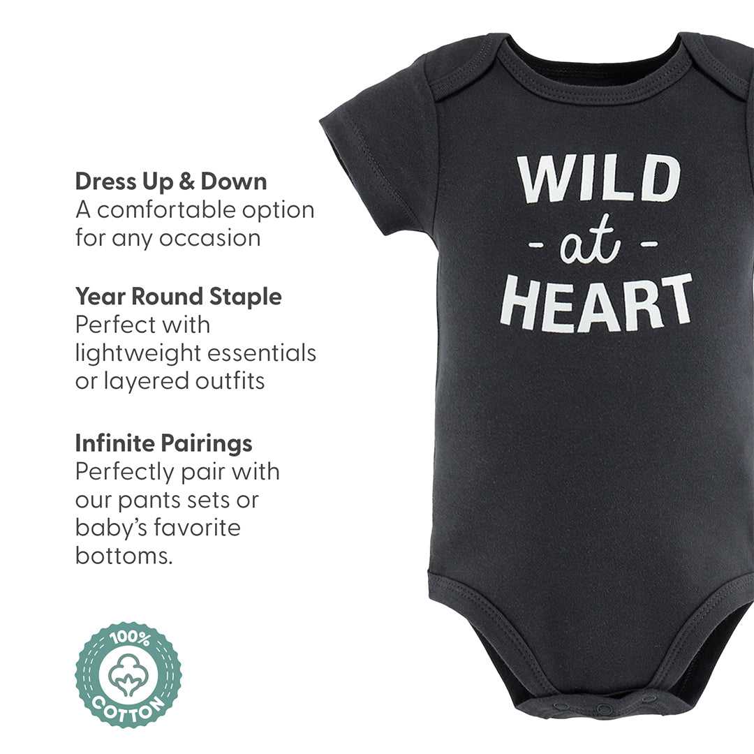5 Pc Short Sleeve Bodysuits Safari Faces, 9-12 Months - Image 3