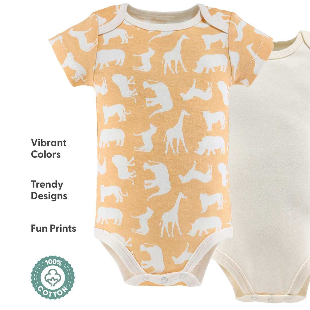 5 Pc Short Sleeve Bodysuits Safari Faces, 9-12 Months - Image 4