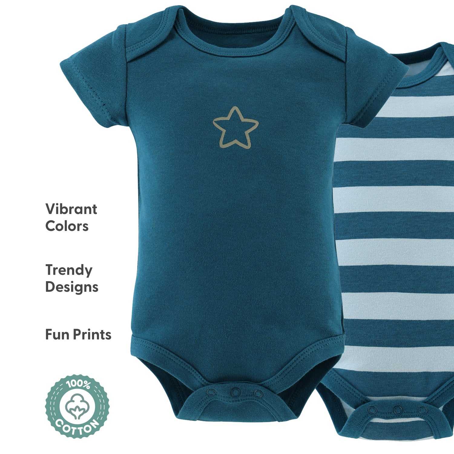 Star Stripe Baby Boy Bodysuits, 4 Pack - Image 3
