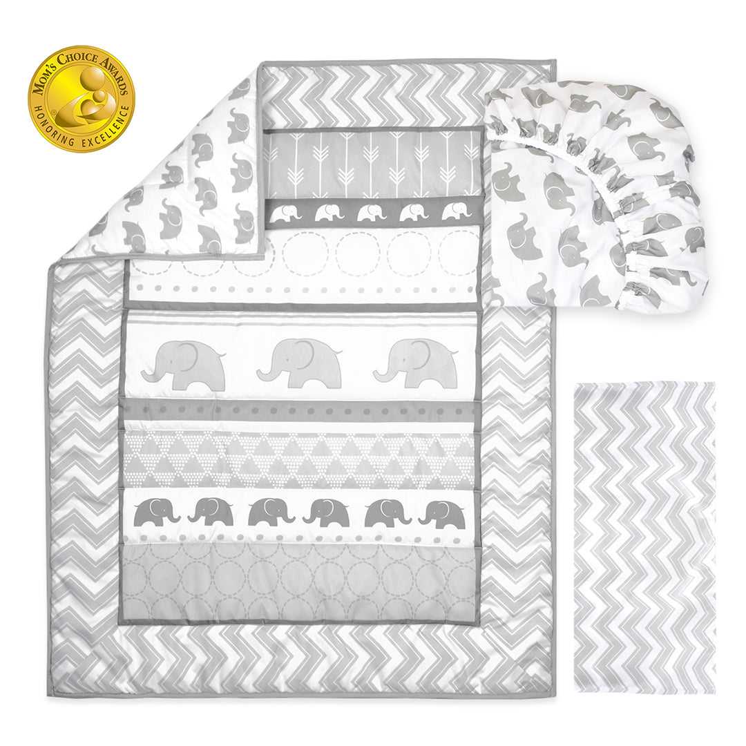 Elephant Walk 3 Piece Baby Crib Bedding Set for Boys & Girls - Image 2