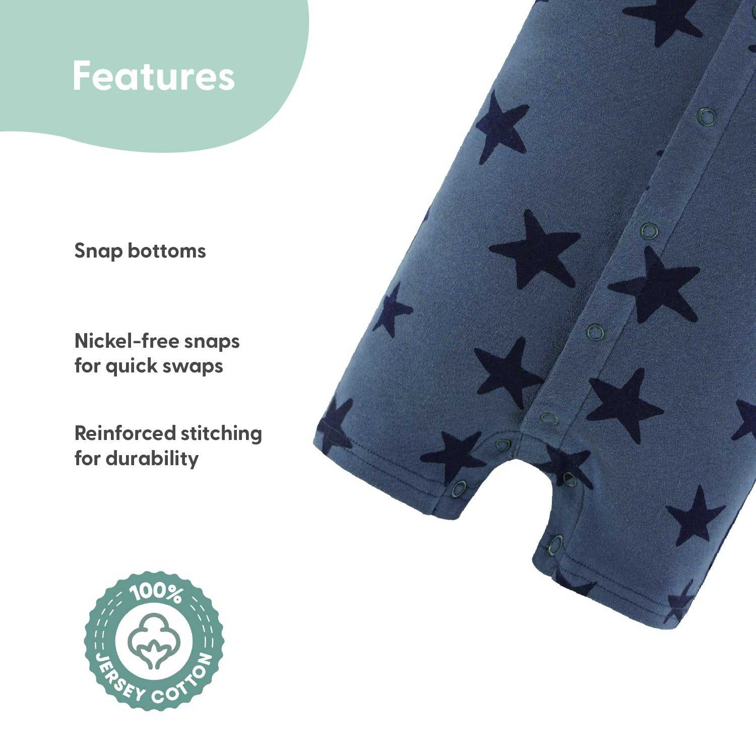 Blue Stars Baby Boy Rompers, 2 Pack - Image 3