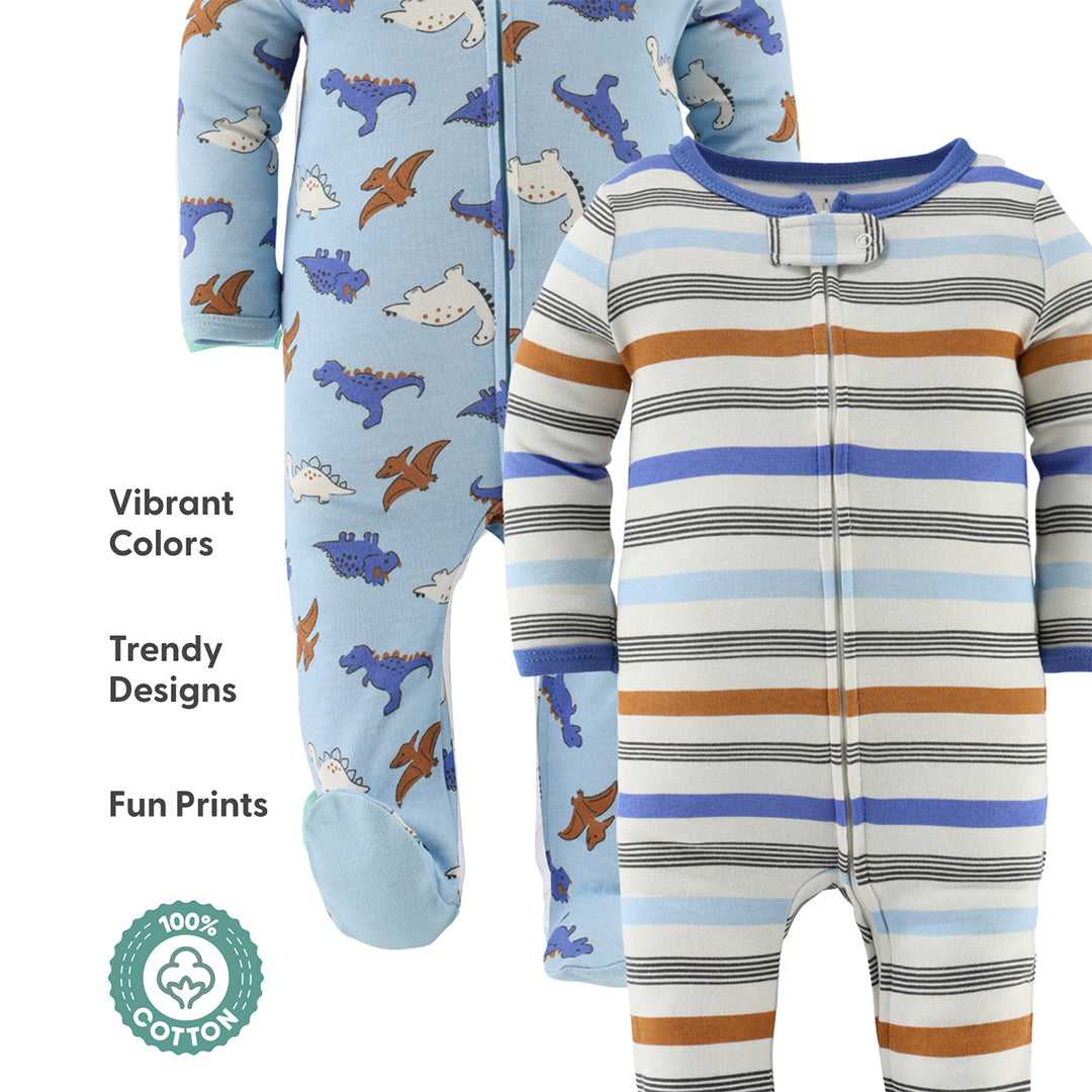 Cobalt Dino Baby Boy Sleeper Set, 3-Pack - Image 3