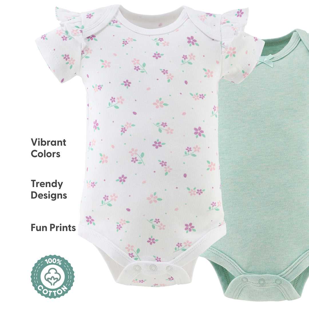 Cherry Blossom Baby Girl Bodysuits, 4 Pack - Image 3