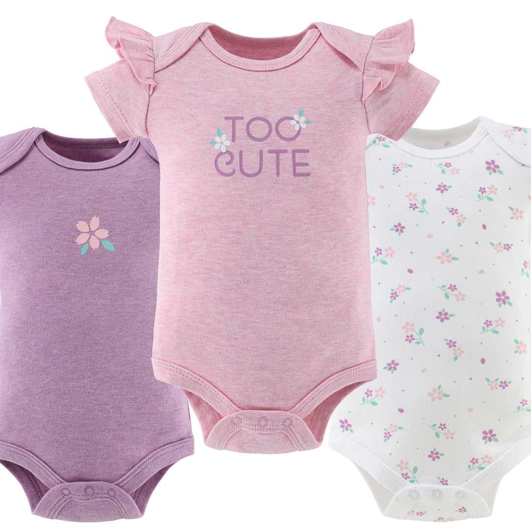 Cherry Blossom Baby Girl Bodysuits, 4 Pack - Image 5