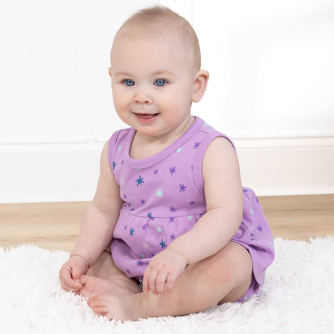 Lilac Stars Baby Girl Rompers, 2 Pack - Image 5