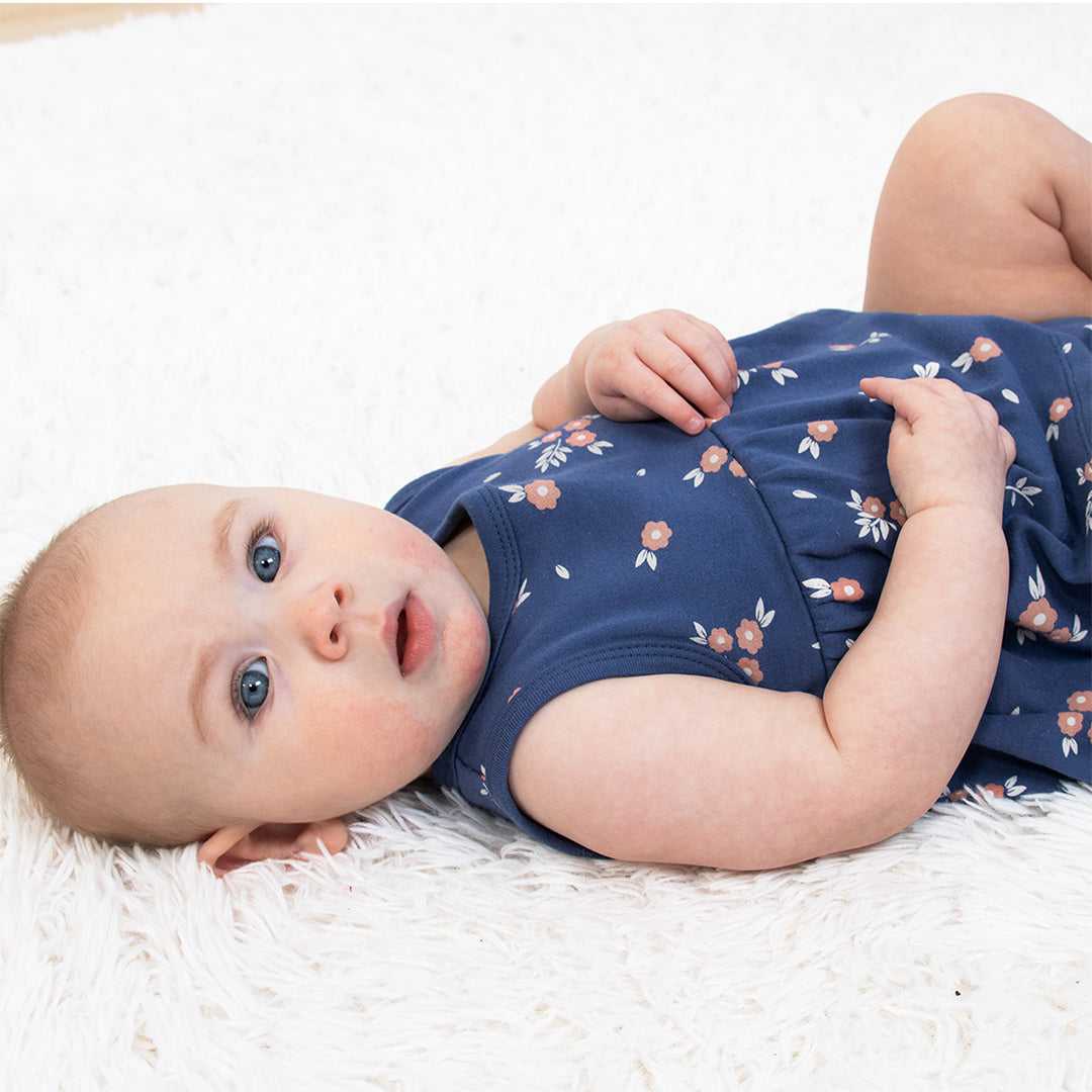 Navy Floral Baby Girl Rompers, 2 Pack - Image 5