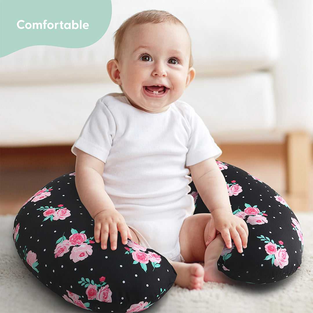 Black & Pink Floral Nursing Pillow & Cover - Image 3