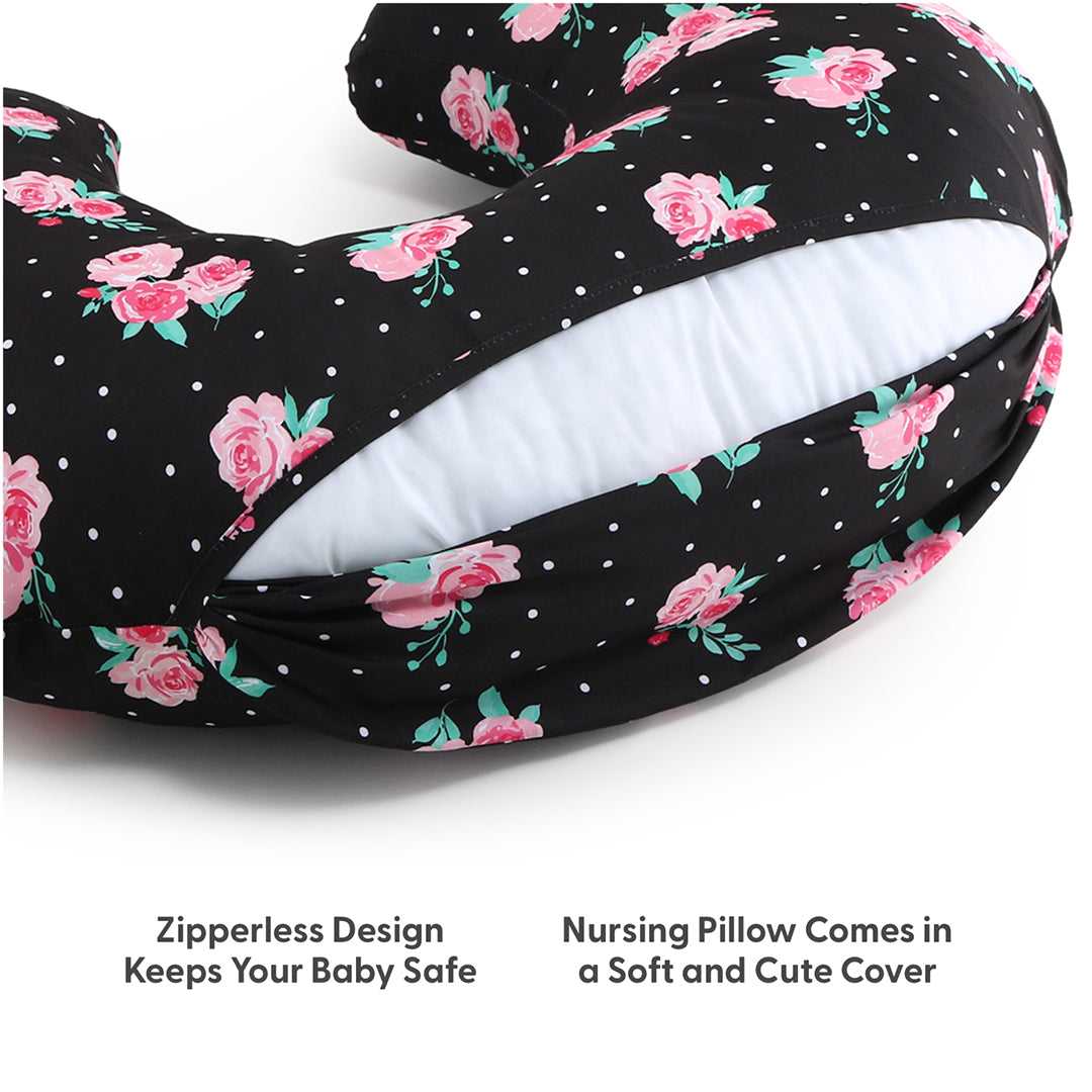 Black & Pink Floral Nursing Pillow & Cover - Image 4