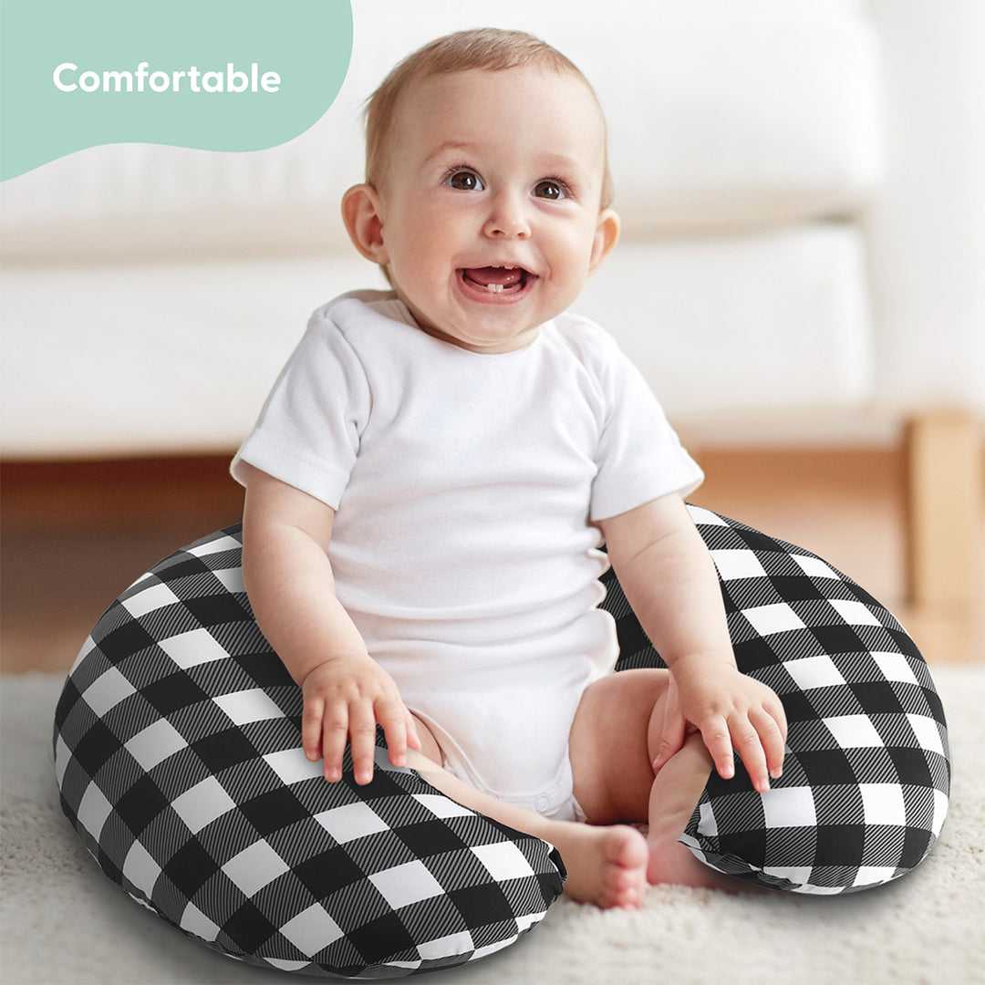 Black & White Buffalo Plaid Nursing Pillow - Image 3