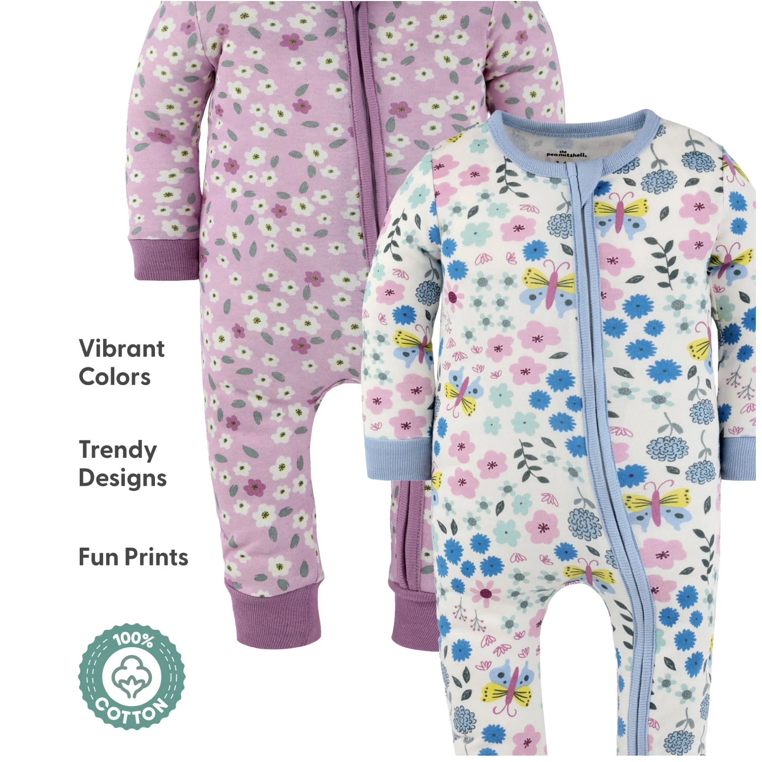 Blissful Florals Cotton Footless Sleepers for Girls, 2 Pack - Image 3