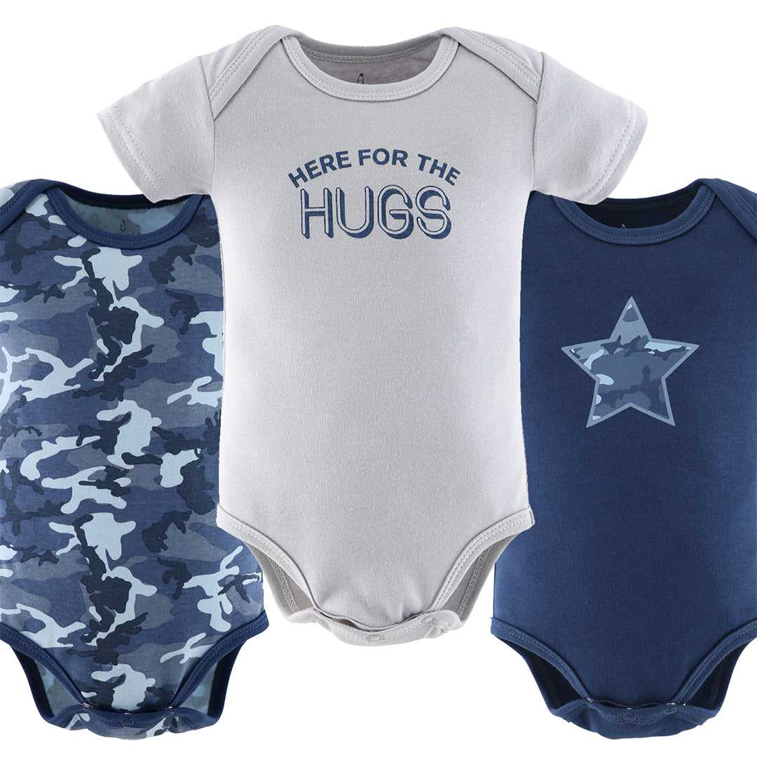 Blue Camo Baby Boy Short Sleeve Bodysuits, 7 Pack - Image 5