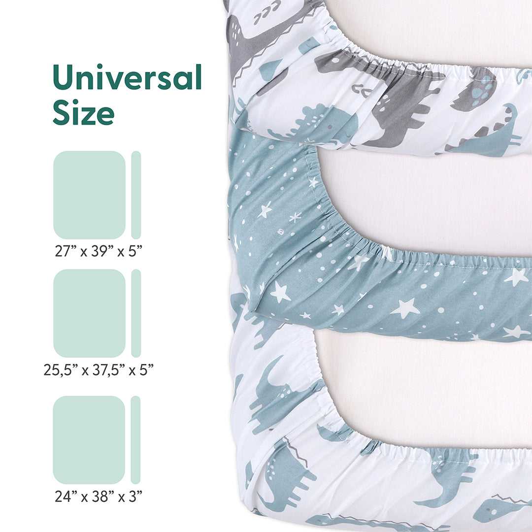 Blue Dino Fitted Playard Sheets, 3-Pack - Image 3