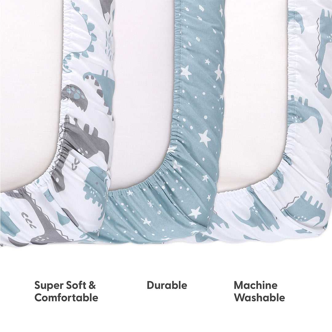 Blue Dino Fitted Playard Sheets, 3-Pack - Image 4