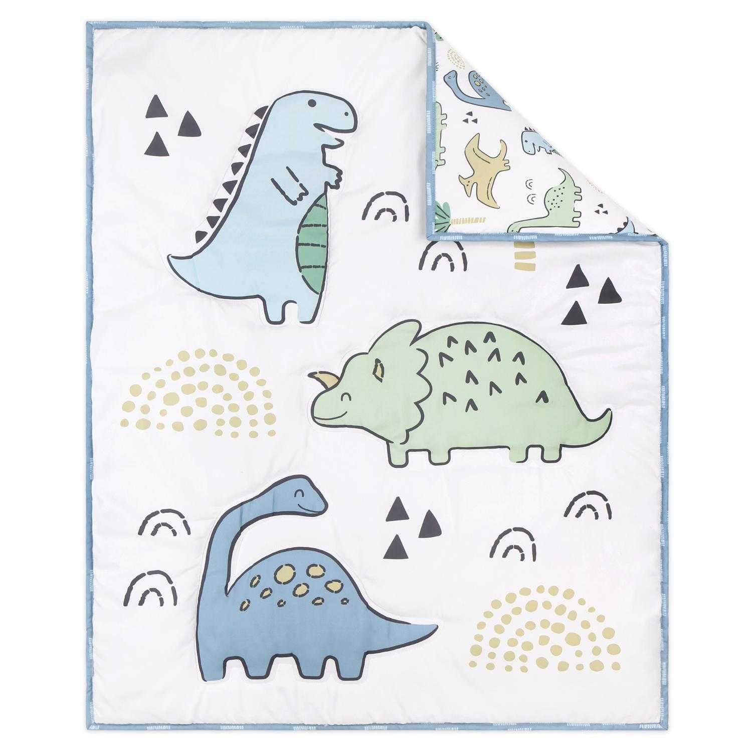 Blue Dino 5 Piece Baby Crib Bedding Set for Boys - Image 5