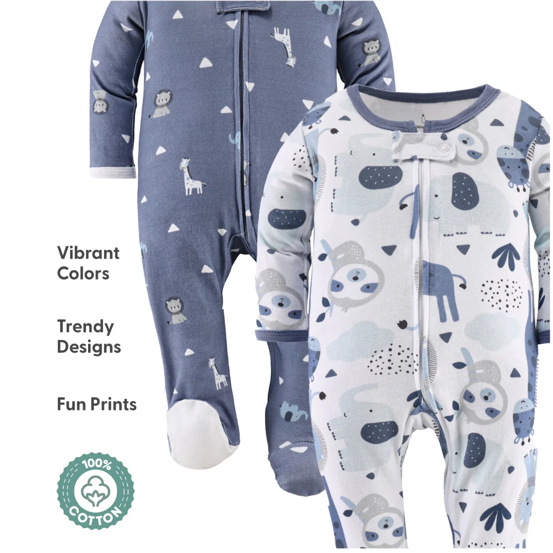 Blue Safari Baby Sleepers for Boys Set of 3 - Image 3