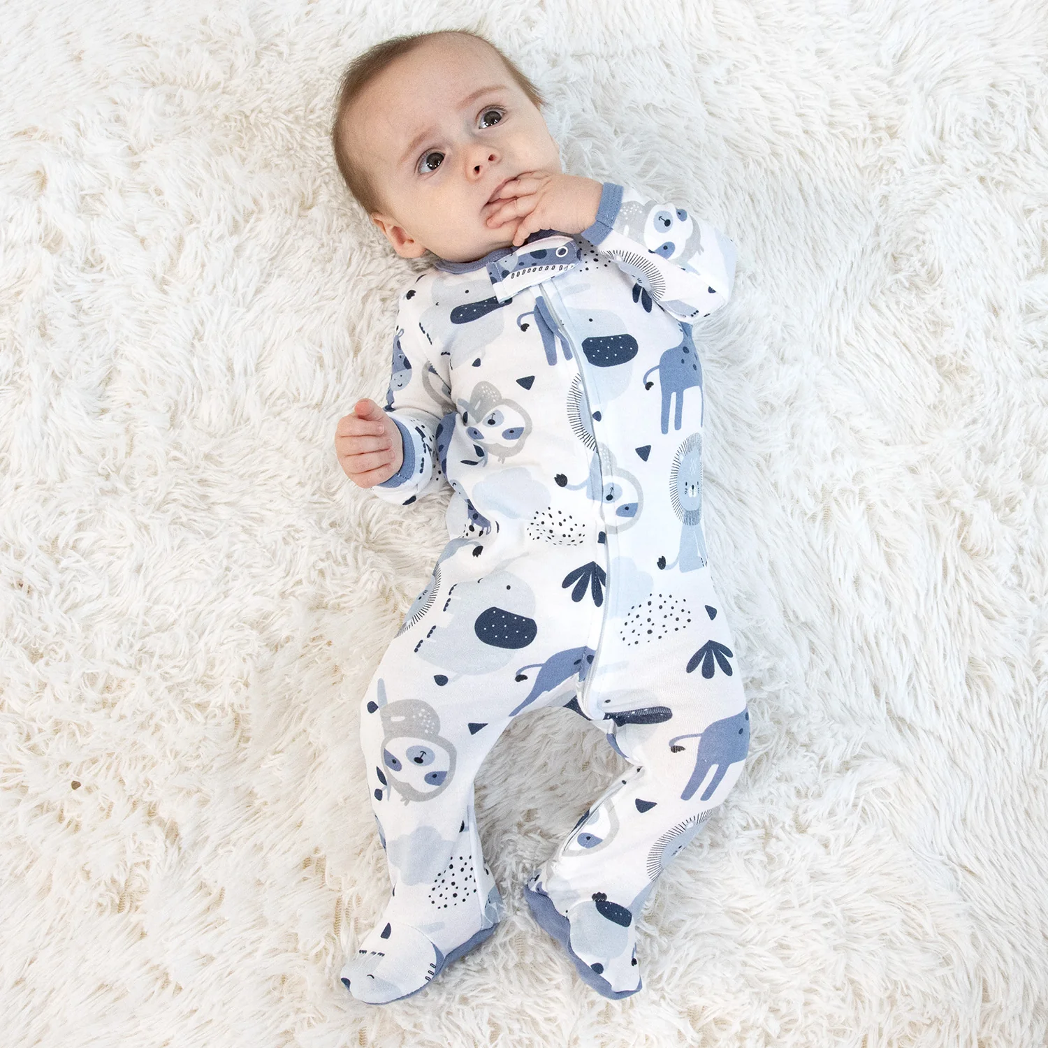Blue Safari Baby Sleepers for Boys Set of 3 - Image 4