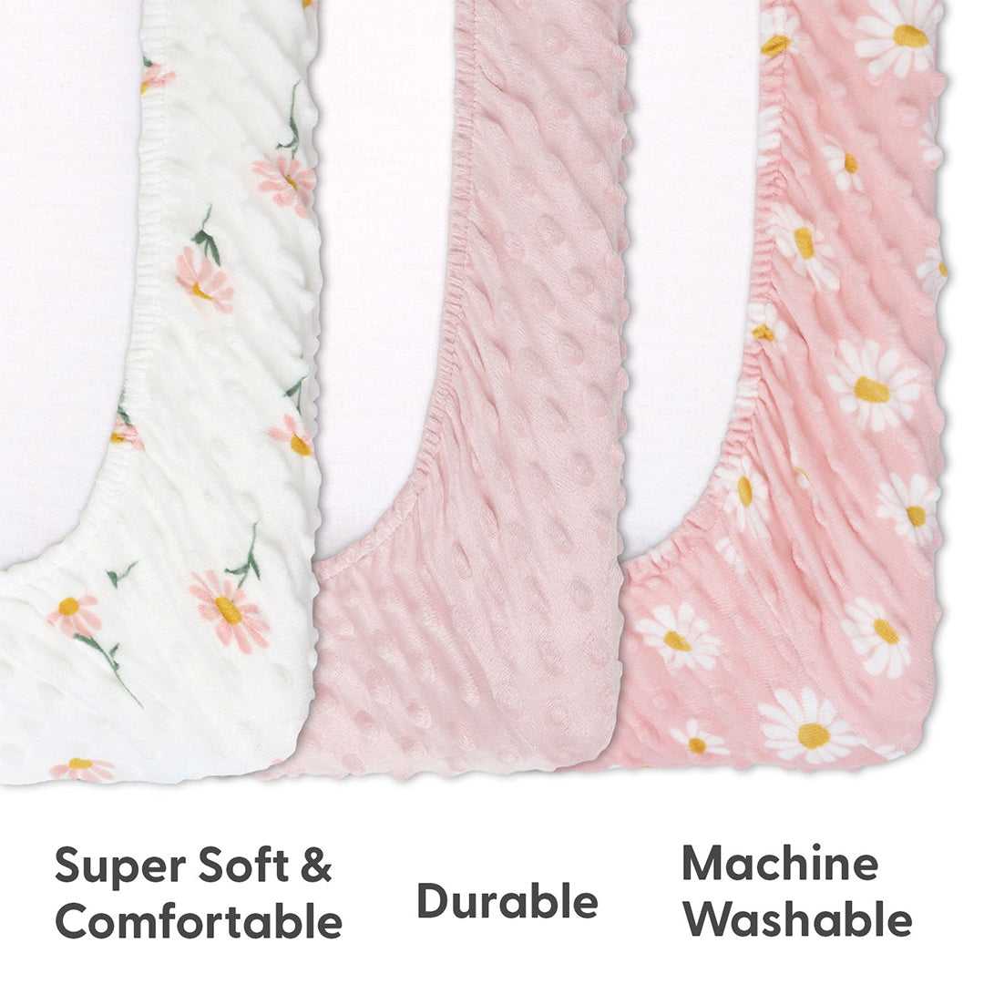 Blush Daisy Plush Minky 3-Pack Changing Pad Covers - Image 4