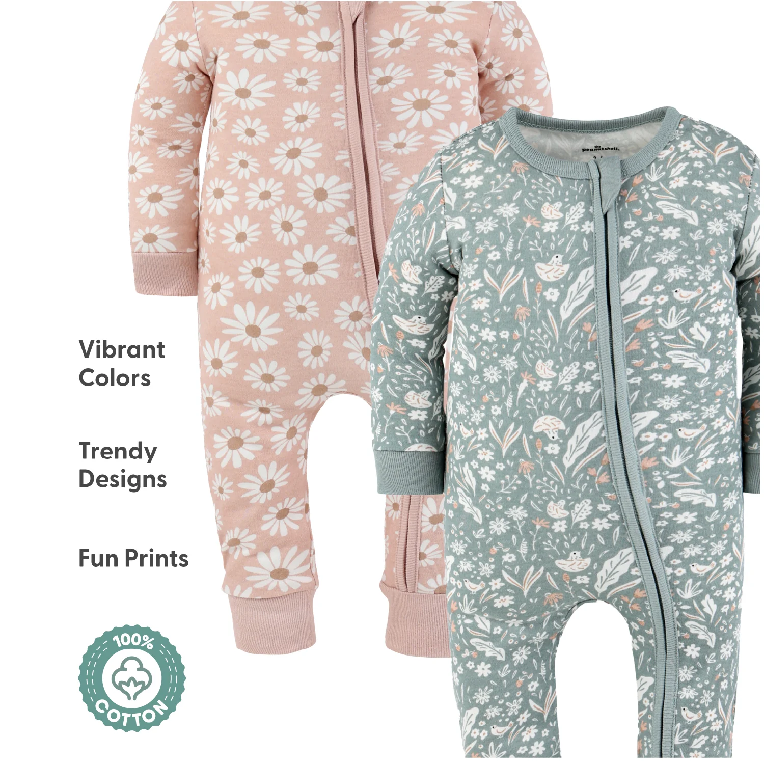 Boho Meadows Cotton Footless Sleepers for Girls, 2 Pack - Image 3