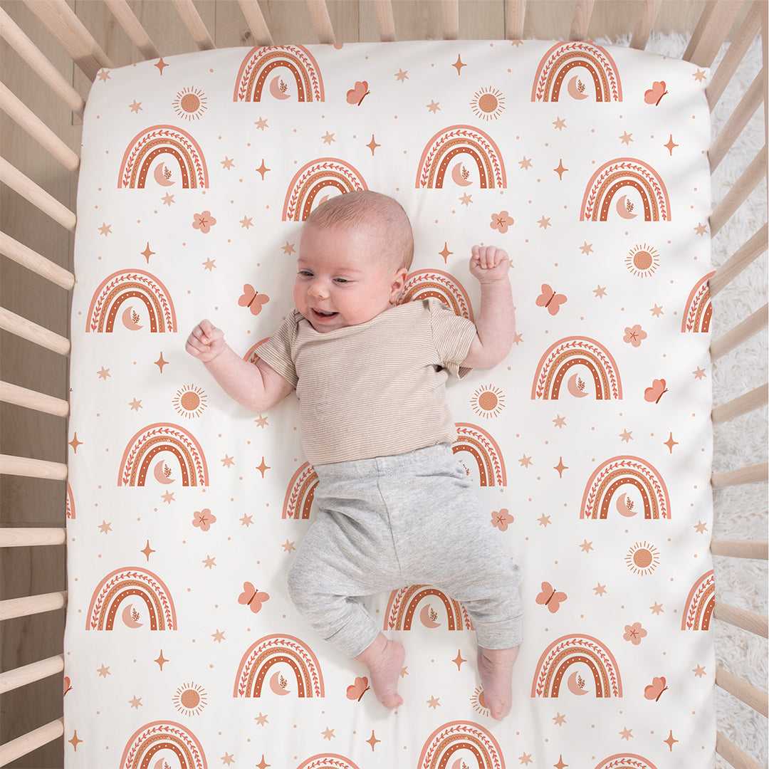 Boho Rainbow 3 Piece Baby Crib Bedding Set for Girls - Image 3