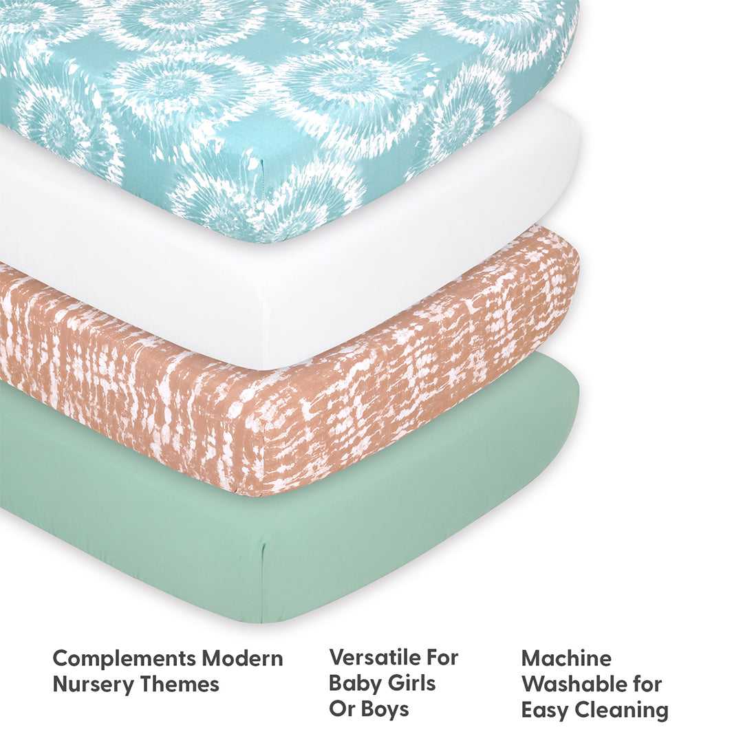 Boho Tie Dye 4-Pack Fitted Crib Sheet Set - Image 4