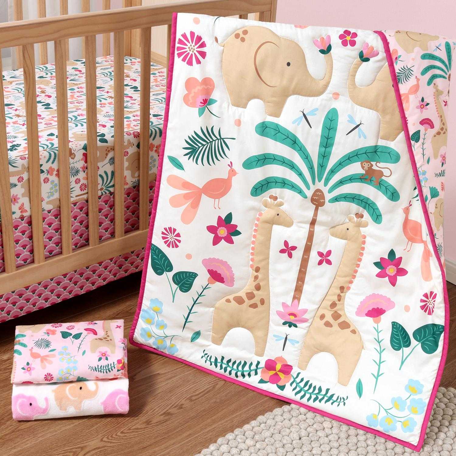 Bright Safari 5 Piece Baby Crib Bedding Set for Girls - Image 5