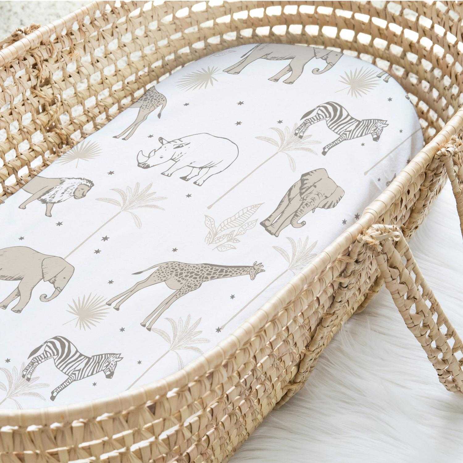 Caramel Safari Organic Bassinet Sheets 4-Pack for Boys and Girls - Image 3