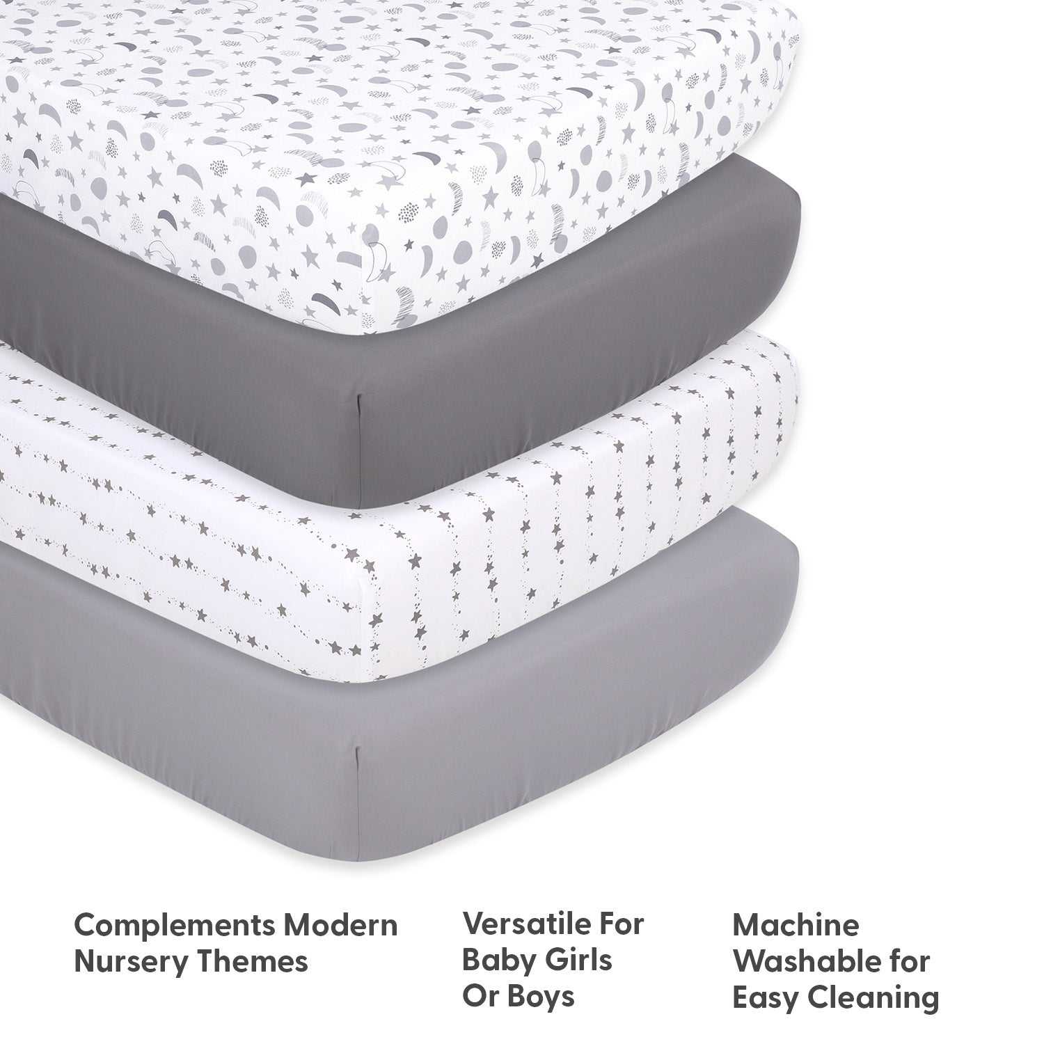 Celestial Moon and Stars 4-Pack Fitted Crib Sheet Set - Image 3