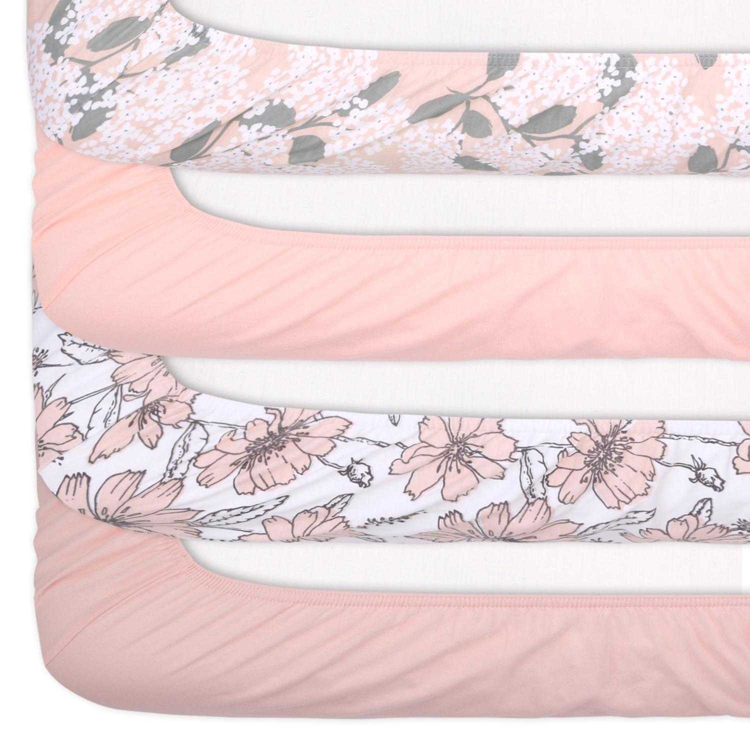 Cottage Floral 4-Pack Fitted Organic Jersey Crib Sheet Set - Image 3