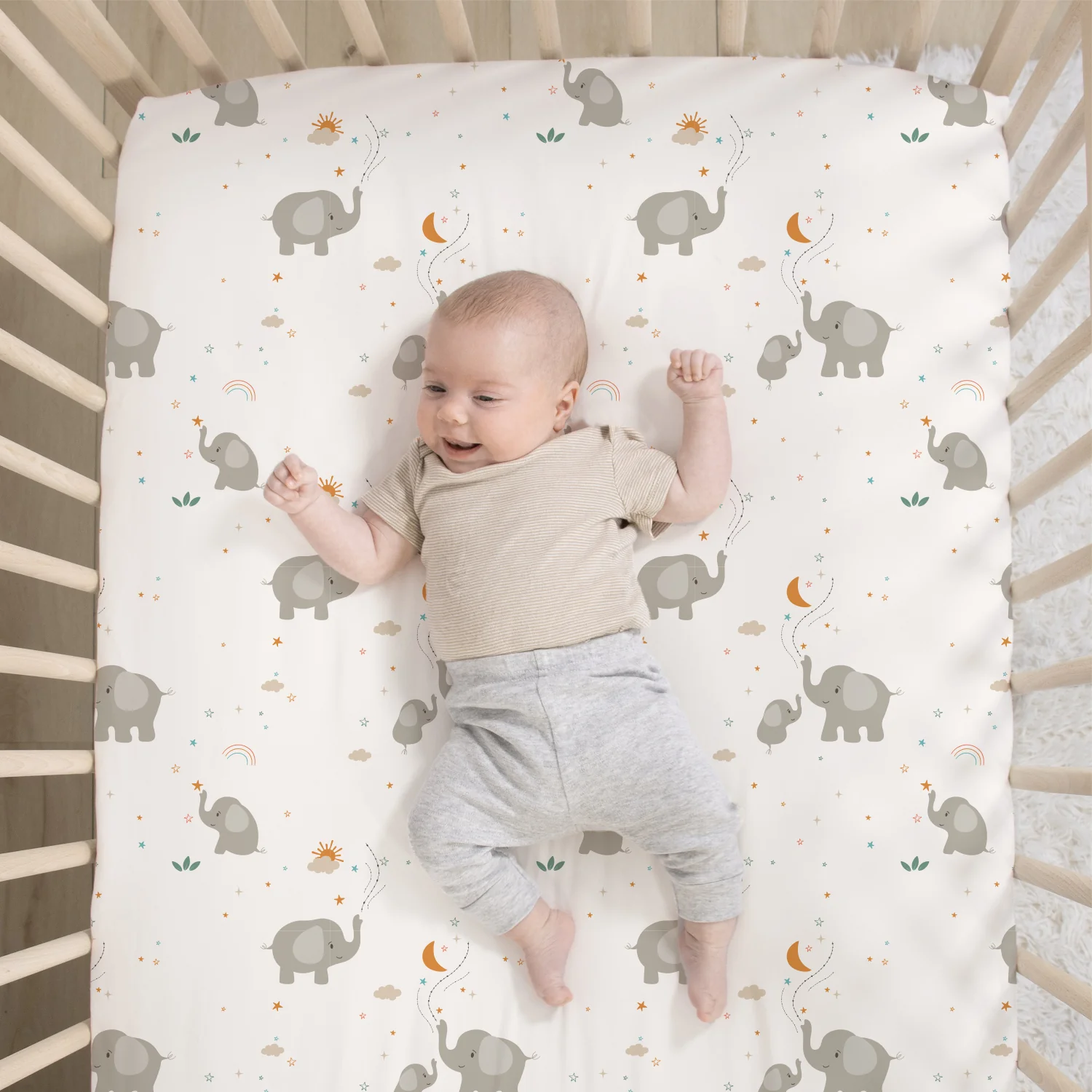 Crib Bedding Set for Baby Boys and Girls, Elephant Whimsy, 3 Pieces - Image 3