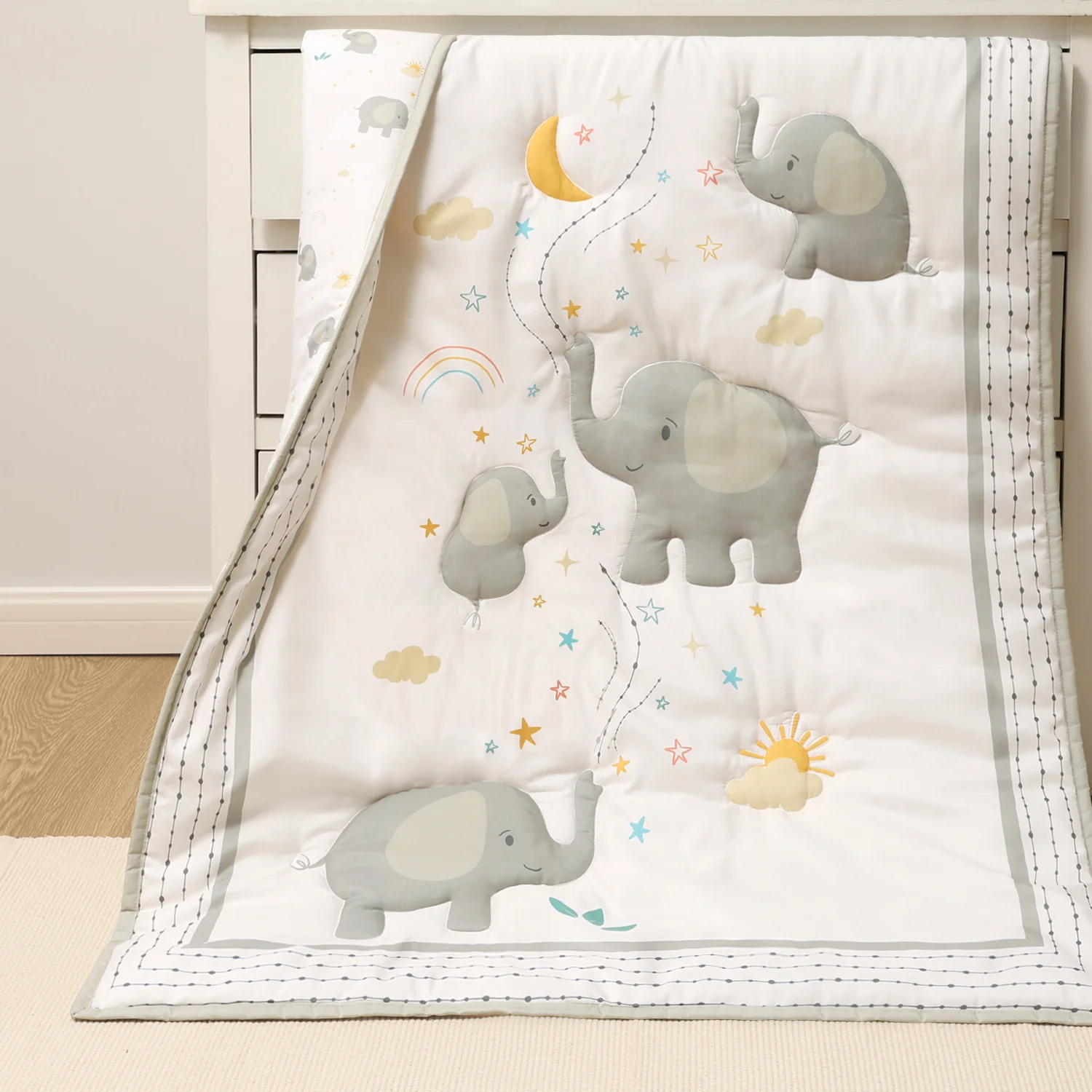 Crib Bedding Set for Baby Boys and Girls, Elephant Whimsy, 3 Pieces - Image 5