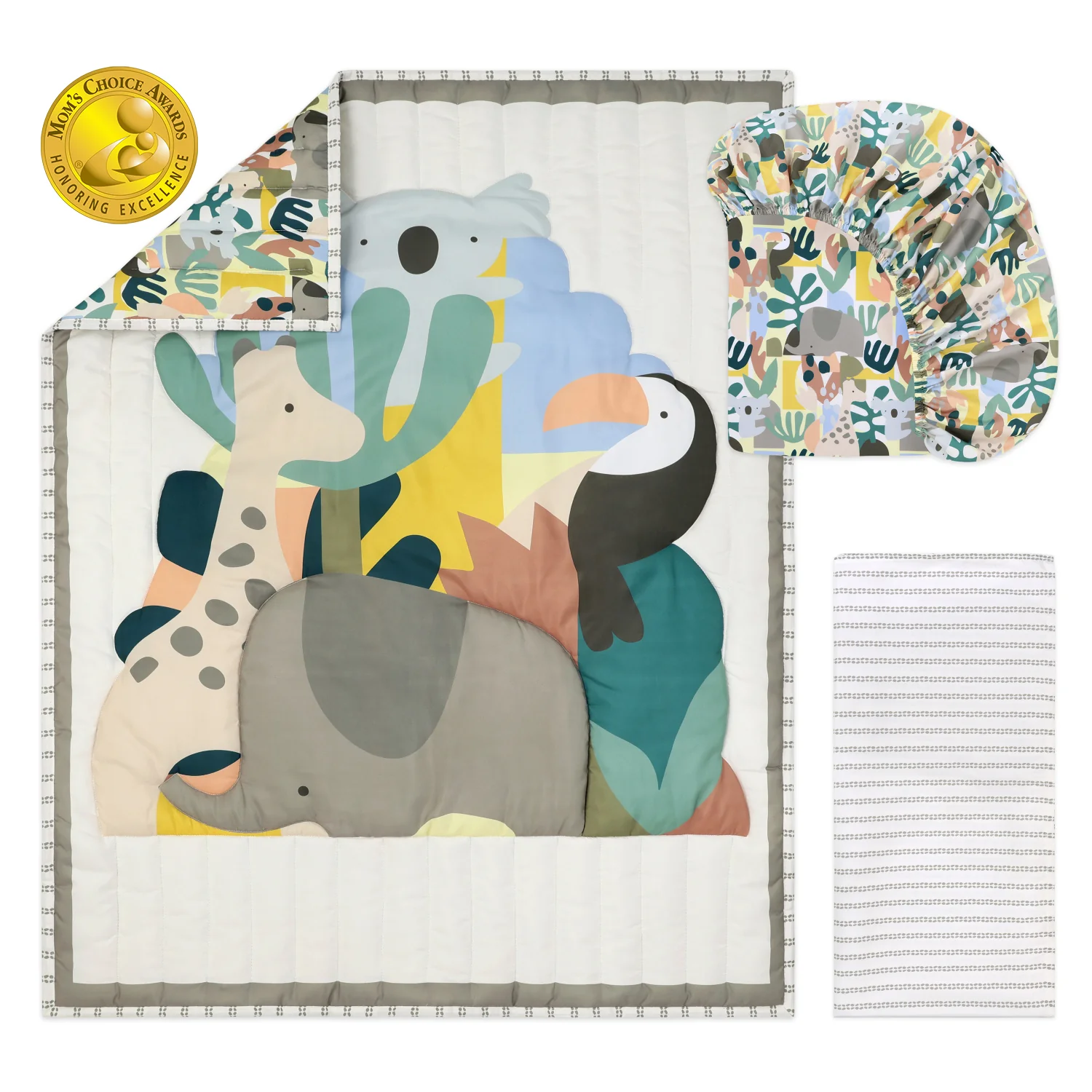 Crib Bedding Set for Baby Boys and Girls, Safari Puzzle, 3 Pieces - Image 2