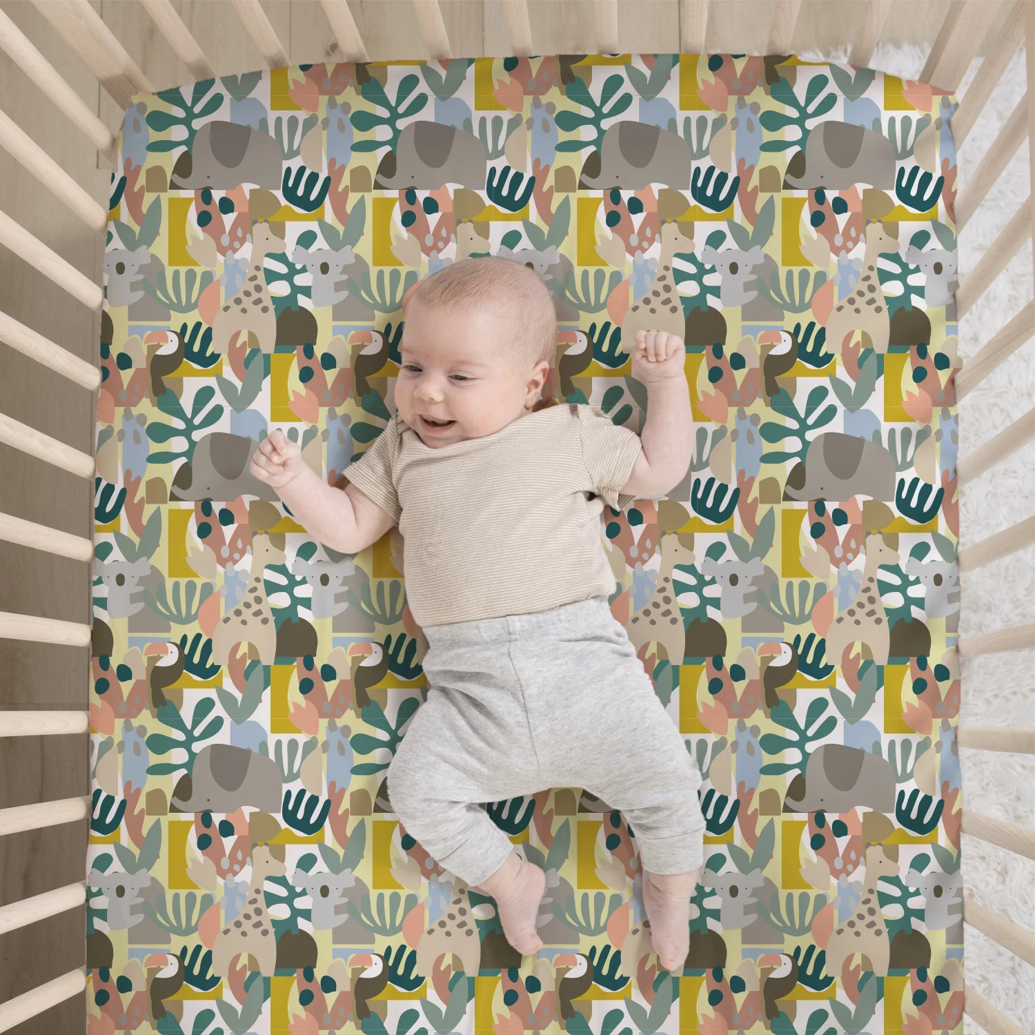 Crib Bedding Set for Baby Boys and Girls, Safari Puzzle, 3 Pieces - Image 3
