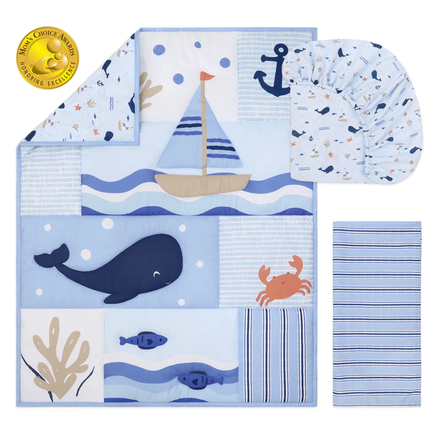 Crib Bedding Set for Baby Boys, Nautical Patch, 3 Pieces - Image 2