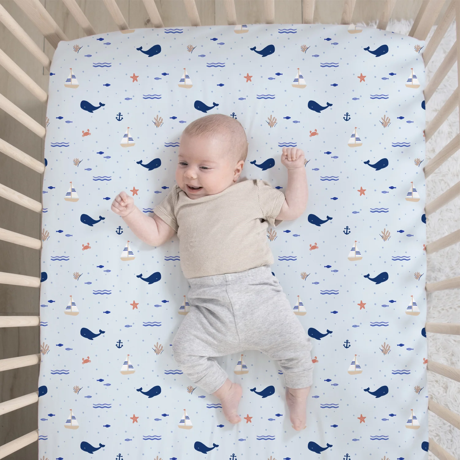 Crib Bedding Set for Baby Boys, Nautical Patch, 3 Pieces - Image 3