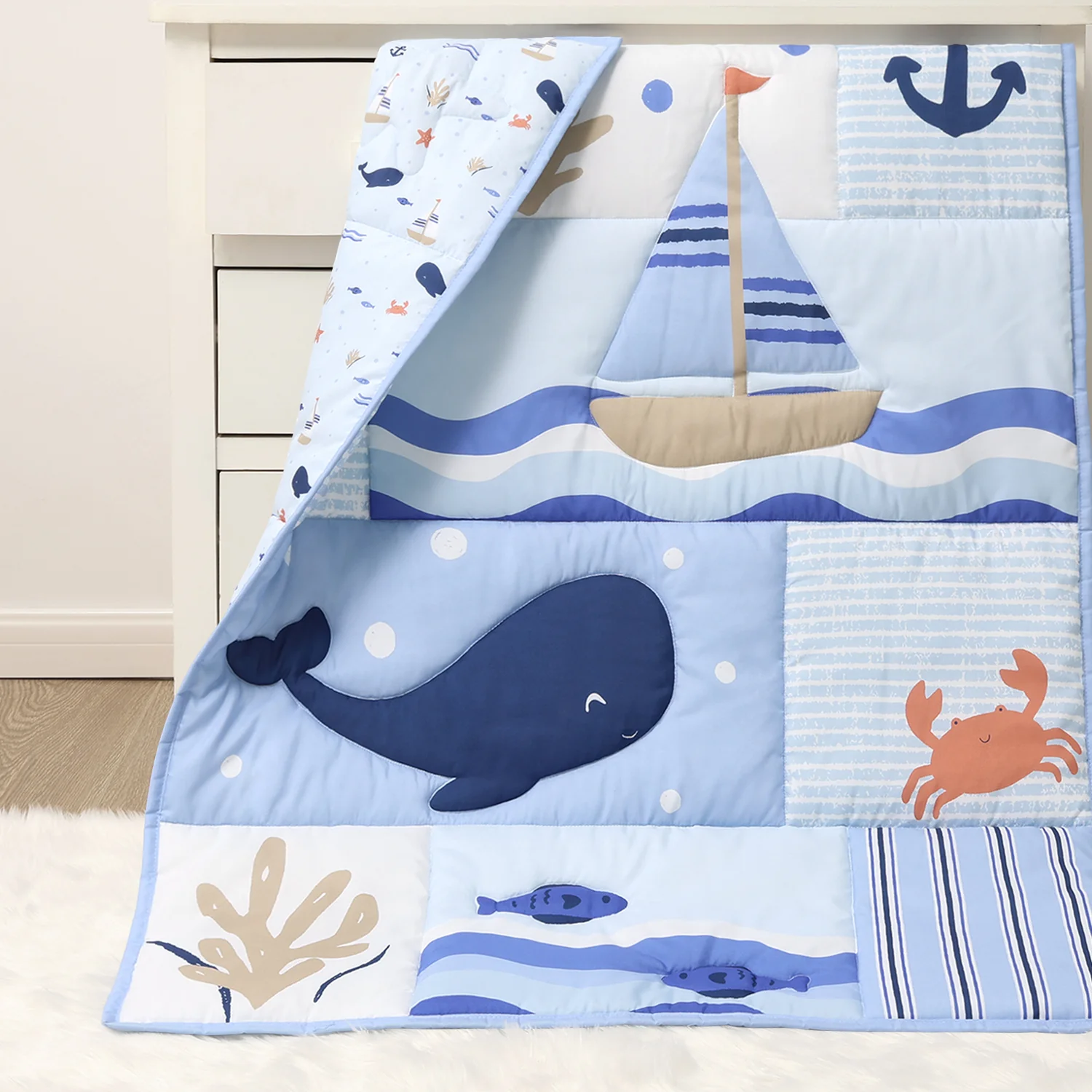 Crib Bedding Set for Baby Boys, Nautical Patch, 3 Pieces - Image 5