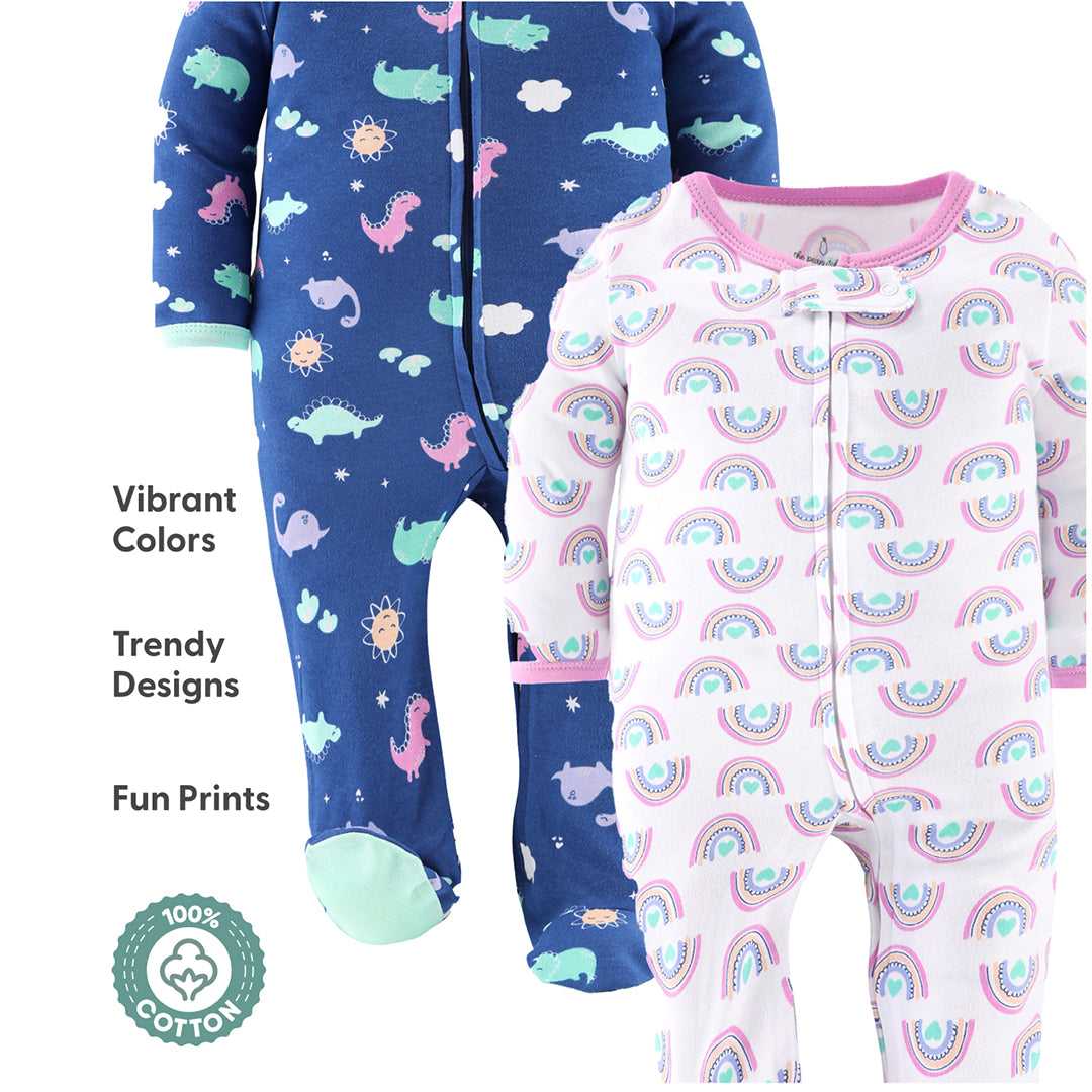 Rainbow Dinosaur Baby Sleepers for Girls Set of 3 - Image 3