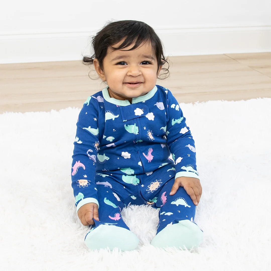 Rainbow Dinosaur Baby Sleepers for Girls Set of 3 - Image 4