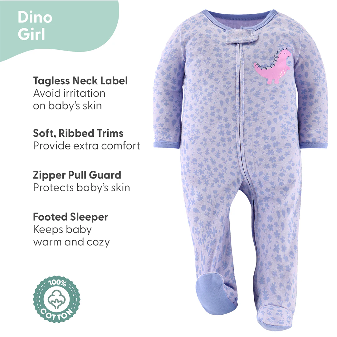 Rainbow Dinosaur Baby Sleepers for Girls Set of 3 - Image 5