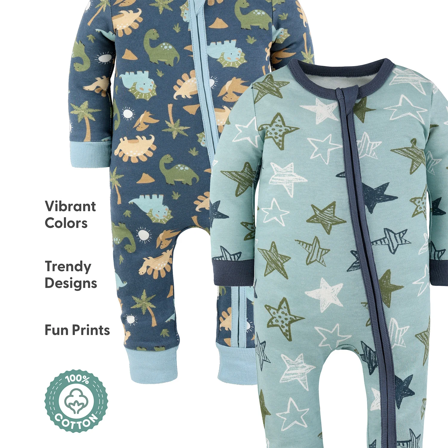 Dino Star Cotton Footless Sleepers for Boys, 2 Pack - Image 3