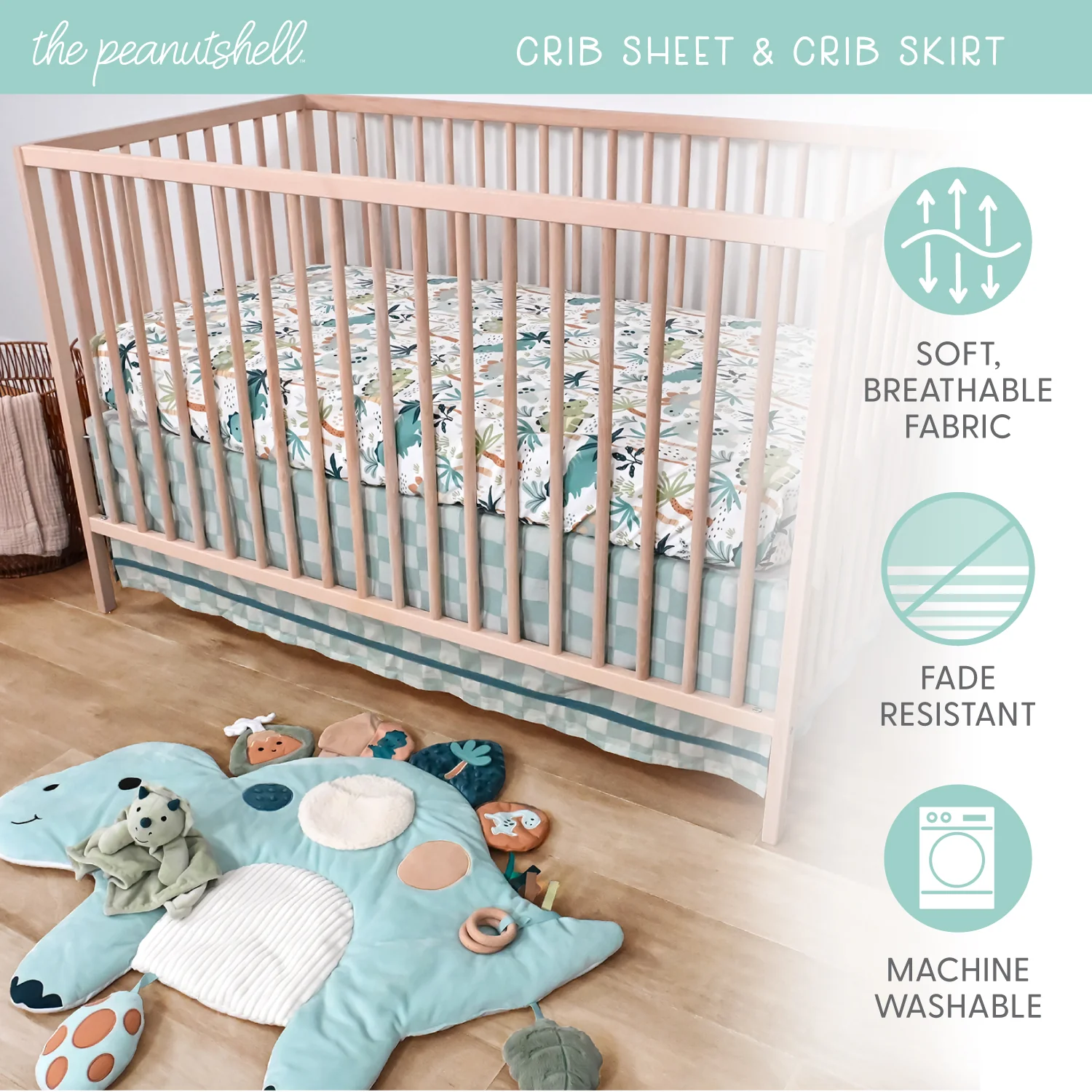 Dino 4-Piece Tummy Time Mat and Security Blanket Crib Bedding Set - Image 3