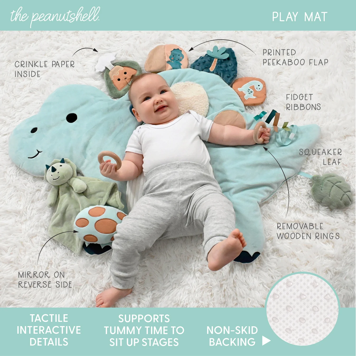 Dino 4-Piece Tummy Time Mat and Security Blanket Crib Bedding Set - Image 4