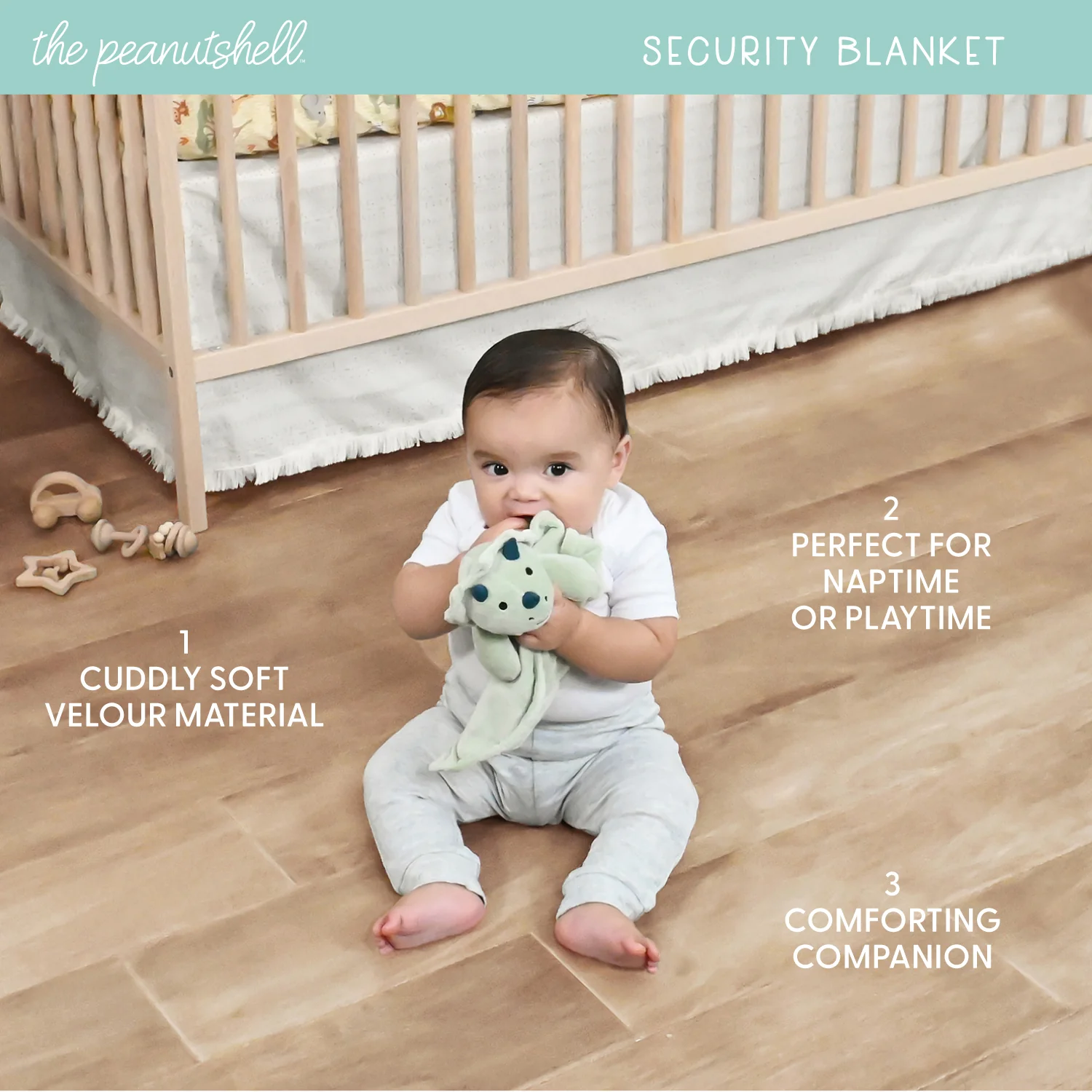 Dino 4-Piece Tummy Time Mat and Security Blanket Crib Bedding Set - Image 5