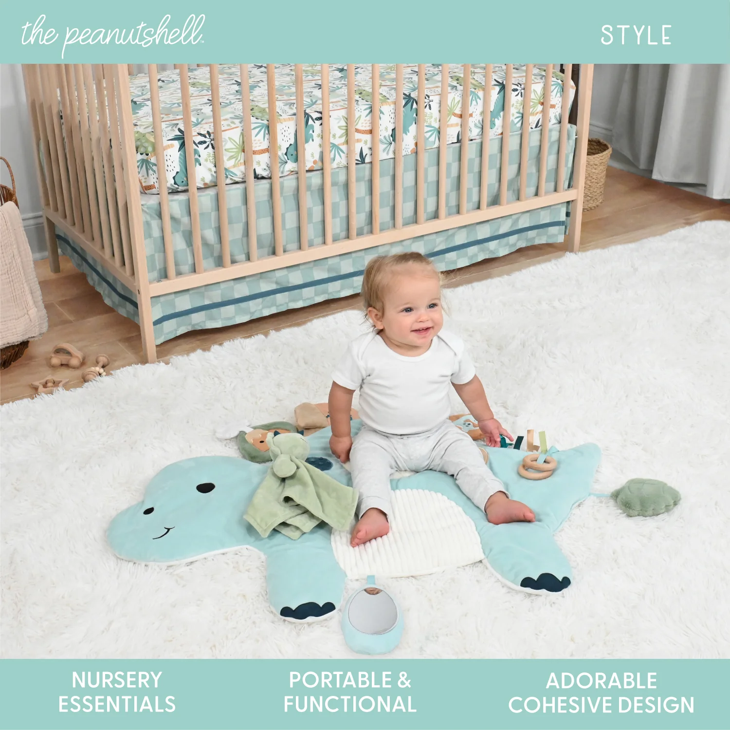 Dino 4-Piece Tummy Time Mat and Security Blanket Crib Bedding Set - Image 7
