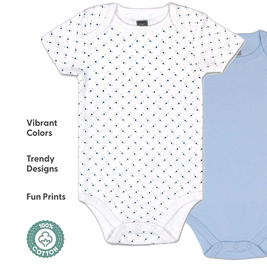 Dinos and Dots 5-Pack Short Sleeve Bodysuits in Blue, Navy, and Grey, 9-12 Months - Image 3