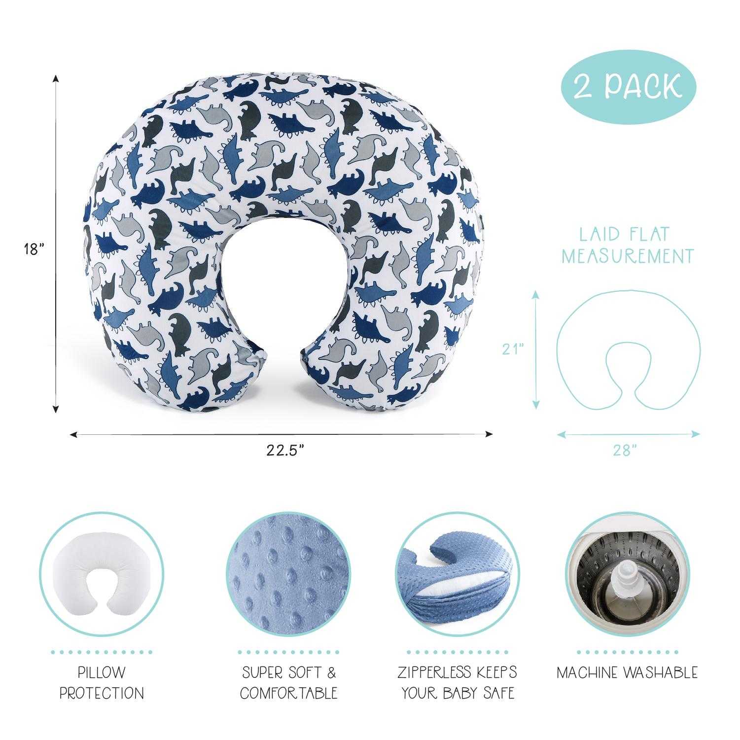 Dino & Blue Minky Nursing Pillow Cover Set of 2 - Image 3