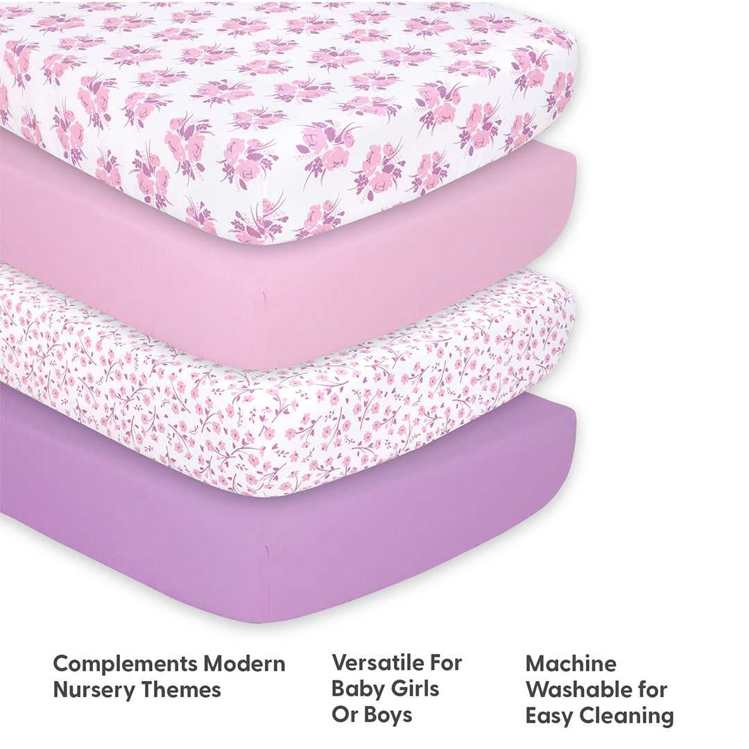 Floral 4-Pack Fitted Crib Sheet Set - Image 4