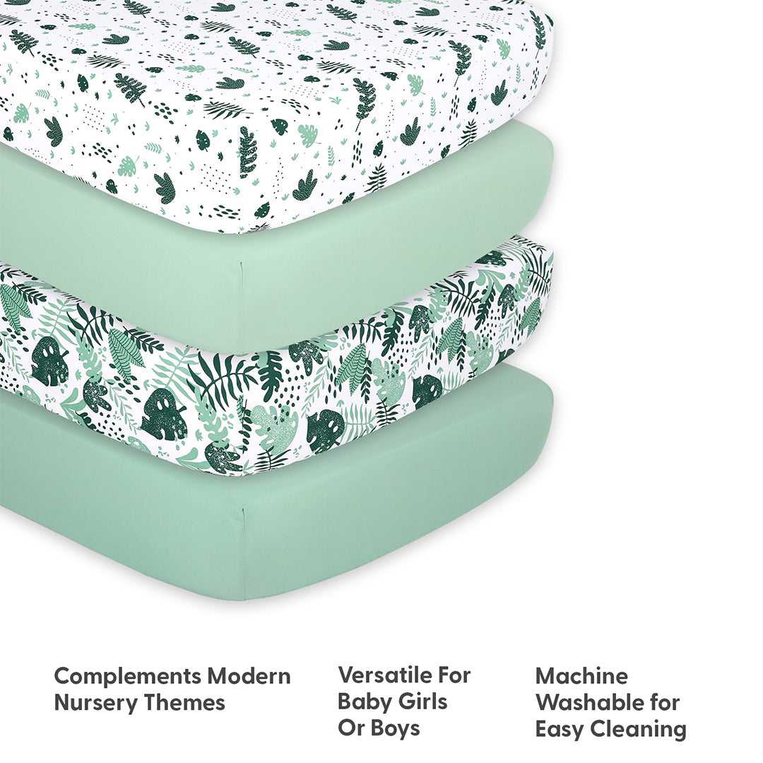 Green Botanical 4-Pack Fitted Crib Sheet Set - Image 4