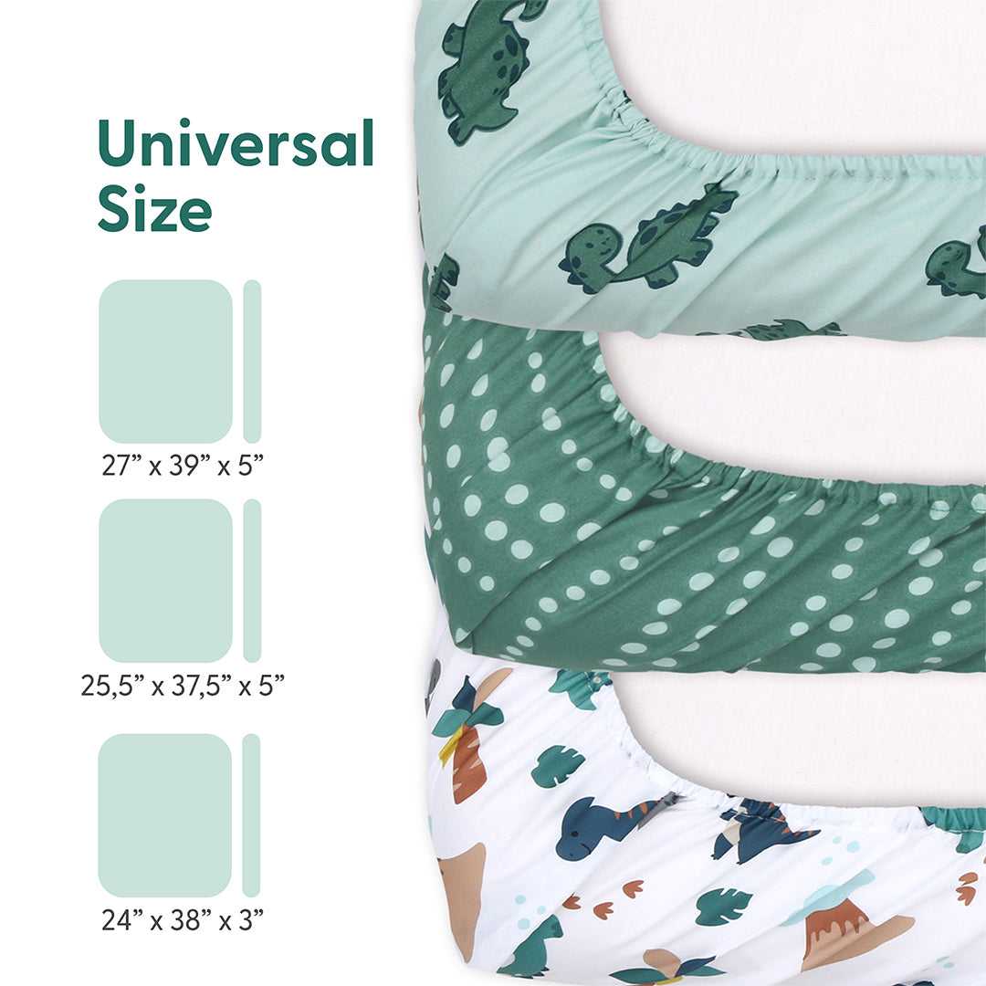 Green Dino Playard Mini Crib Sheets, 3-Pack - Image 3