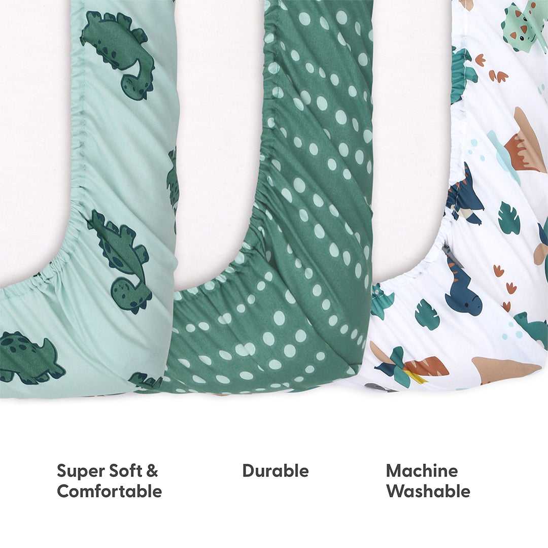 Green Dino Playard Mini Crib Sheets, 3-Pack - Image 4