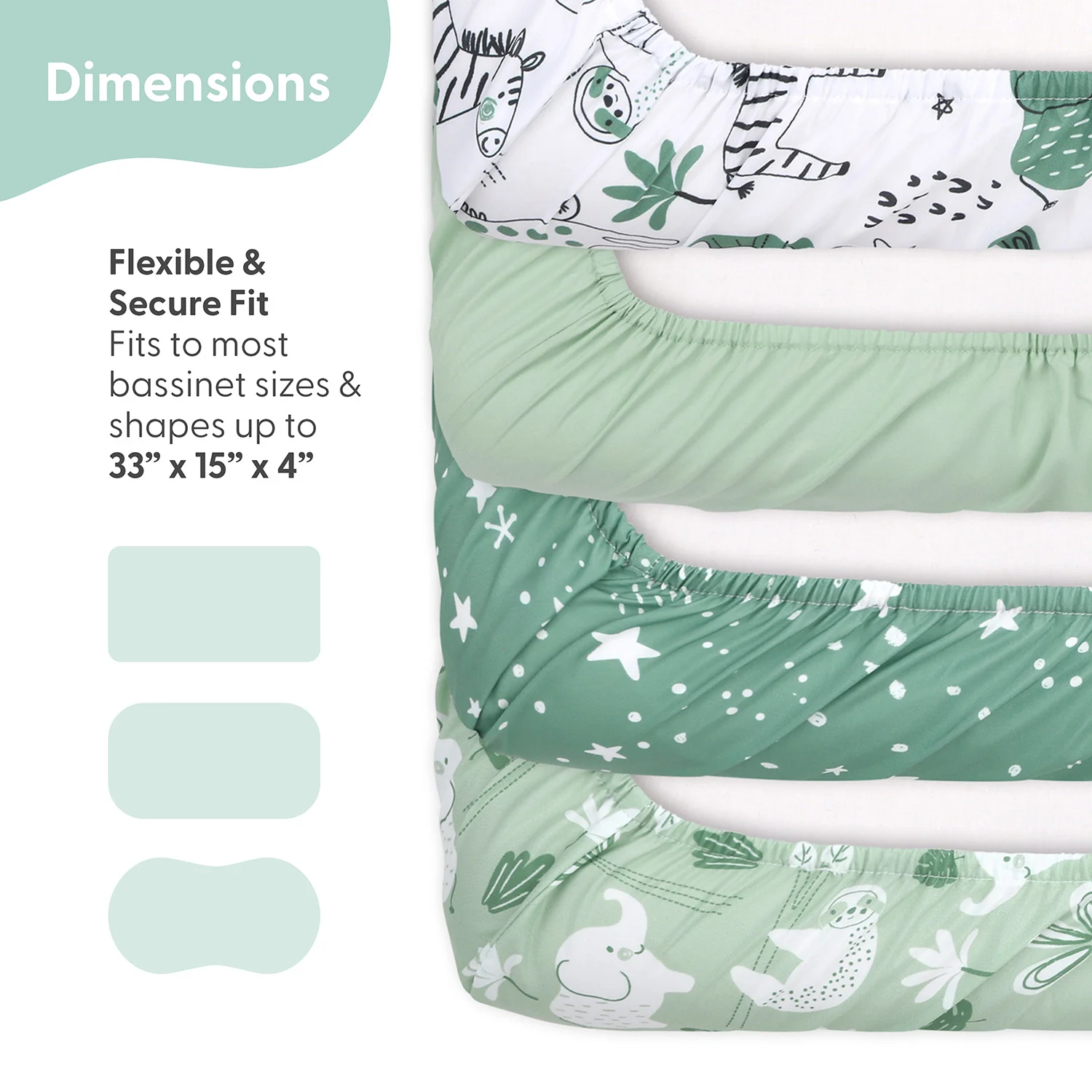 Green Dino Baby Bassinet Sheets 4-Pack for Girls - Image 4